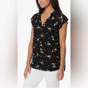 Buffalo David Bitton Flutter Sleeve Top With
Split Neckline & Tie Closure